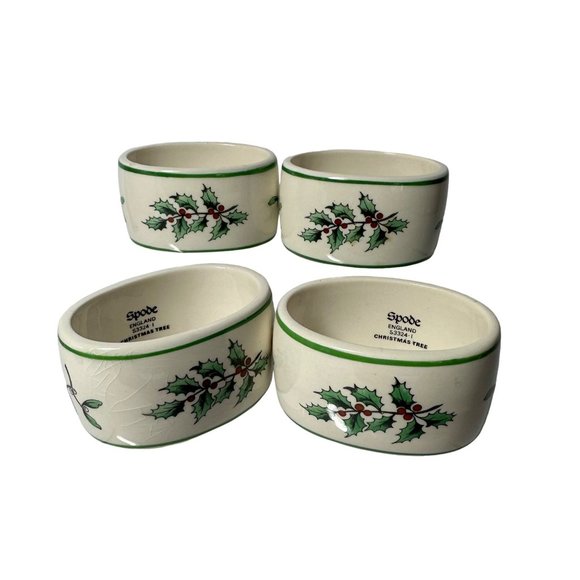 Spode Holiday Spode Christmas Tree Holly 4 Napkin Rings Vintage